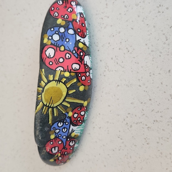Mushroom painted rock with sun - Picture 1 of 3